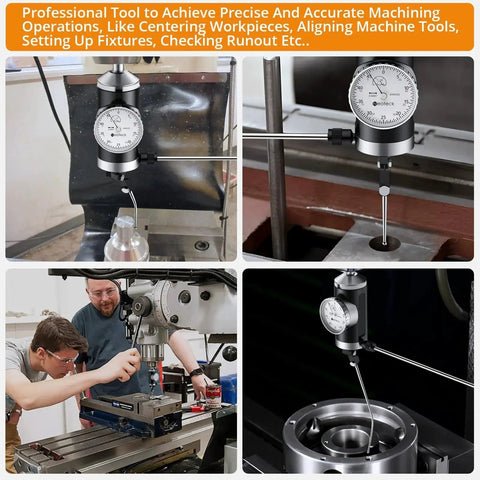 Coaxial Centering Indicator Dial Test Set For Milling Machines Pro Grade 0 To 0.15 Inches With 0.0005 Inch Dial Resolution in use