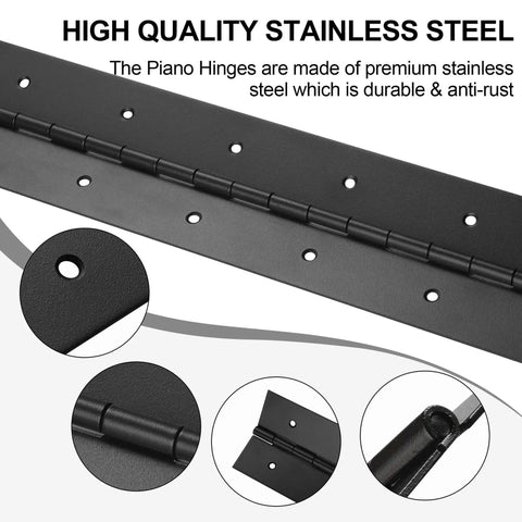 Heavy Duty 16 Inch Piano Hinge, 3 Inch Wide, 0.060 Inch Thick Stainless Steel 304 Black, anti-rust feature highlighted