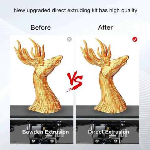 Comparison of a 3D print with Bowden extrusion vs. Direct Drive Upgrade Bracket Kit for Ender 3 V2 Pro and Ender 3, also fits Voxelab Aquila.