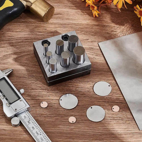 Heavy Duty Carbon Steel Disc Cutter Set with cutting punches and discs for precise circle cutting in jewelry making