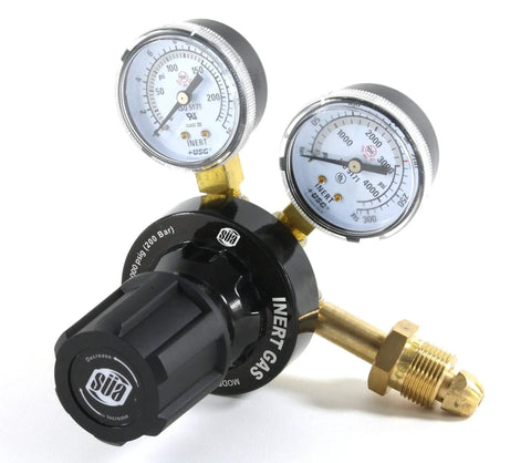 Inert Gas Regulator Gauges For Nitrogen Argon Helium Systems With CGA 580 Inlet Nine Sixteenths By Eighteen RH Outlet One Quarter Inch Male Flare