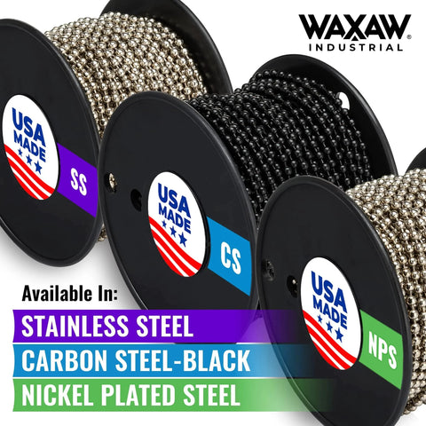 Beaded Ball Chain 4.5mm Nickel Plated Steel 100 Foot Spool with B Type Connectors 100 Pack Bundle Indoor Use Made in USA