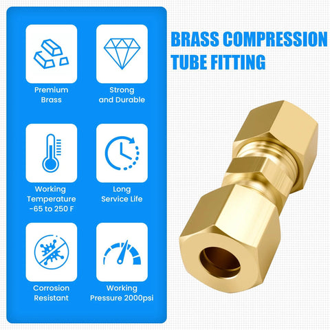 4-pack brass compression fittings, 1/4 in OD x 1/4 in OD, for ice maker and refrigerator water lines.