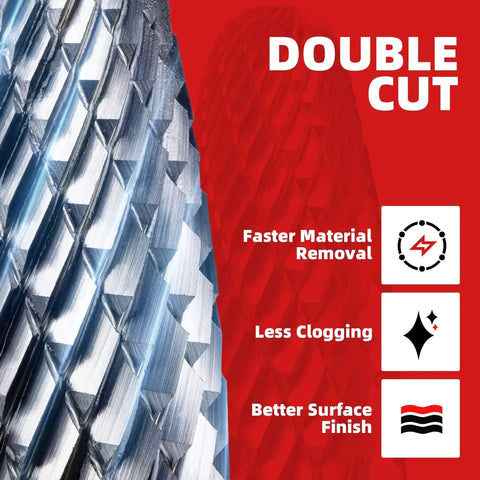 Close-up of Beast Grade Tungsten Carbide Rotary Burr Bit SF Five Double Cut texture with benefits: faster removal, less clogging.