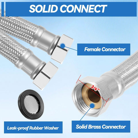 Garden Leader Hose 5 ft with stainless braided EPDM core and brass fittings 3/4 GHT female connectors leak-proof washer.