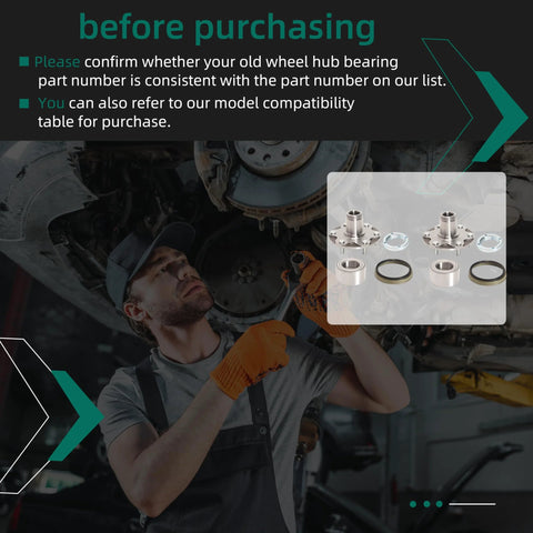 Mechanic inspecting car with overlay of 2 Front Wheel Bearings To Fit Toyota 4Runner 1996 To 2001 Sequoia 2001 To 2007 Tundra 2000 To 2006 And Tacoma 1999 To 2004 2WD Only Not Fit 4WD OE WH5170112W NT517011 High Quality Wheel Hub Assembly