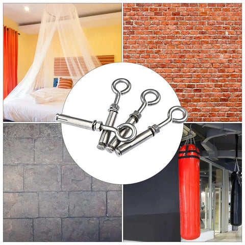Built Tough Heavy Duty M6 Eyebolts Set In Stainless Steel For Wall, Ceiling And Concrete Anchors with installation examples