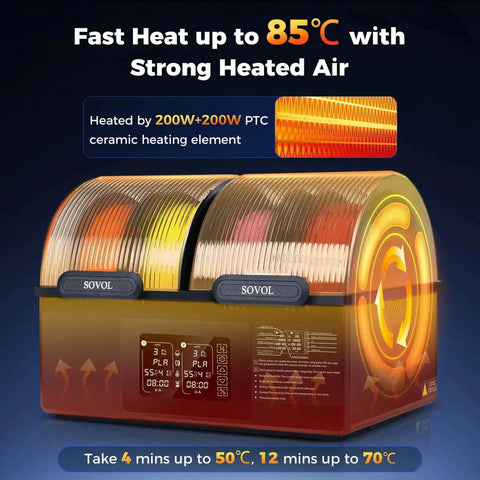 Dual Independent Heating Chambers Filament Dryer Box With Auto Dehumidification And Sealed Storage SH03 showing heating elements