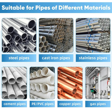 Image showing various pipe materials suitable for the Emergency 4 Inch Water Pipe Repair Clamp Kit For Leaks And Quick Fixes.