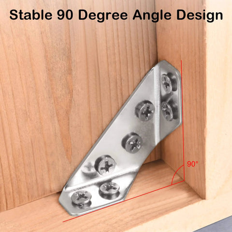 ✝️ 12-Pack Universal Stainless Steel Furniture Corner Connectors with Screws - Heavy Duty Triangular Support Brackets installed