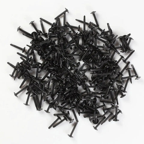 Pile of black Truss Head Self Tapping Screws For Sheet Metal 18 8 Stainless Steel Size Eight By One Inch, 500 Count