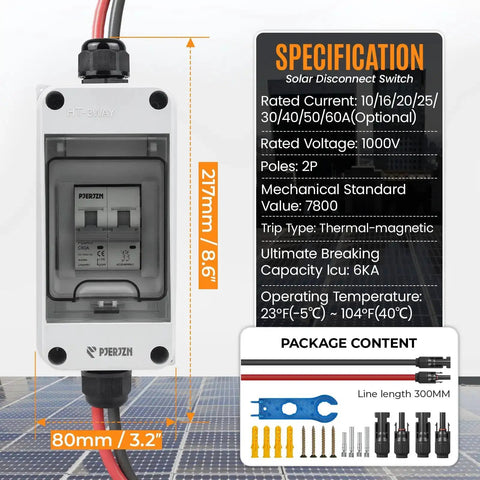 Heavy Duty Solar Panel Disconnect Switch For 1000V DC And AC 60A Outdoor PV Disconnect IP65 Rated on solar panel surface