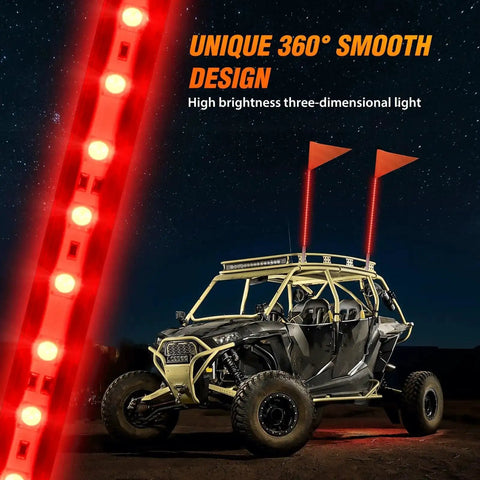 3 Foot LED Whip Light With Aluminum Base Red Color Safety Warning Pole Antenna For RZR Polaris Dune Buggy Off Road Truck UTV ATV High Bright 84 LED SMD