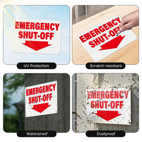 2 Pack Aluminum Tough As Nails Emergency Shut Off Signs 10 By 7 Inches Waterproof And Durable High Visibility for safety