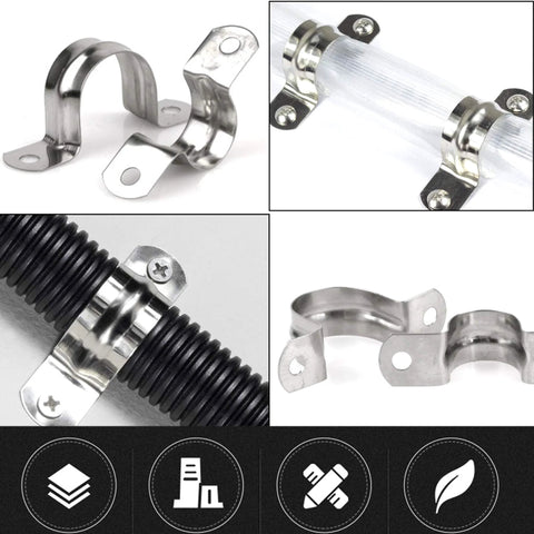 Amazon 30-pack stainless steel pipe strap clamps for 1-1/2 in pipe, heavy-duty two-hole U-brackets