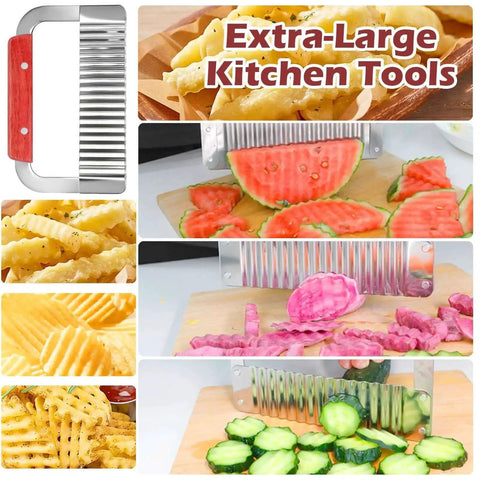 Extra Large Crinkle Cutter Wave Potato Slicer For Restaurants And Home Kitchens Commercial Grade Stainless Steel French Fry Cutter For Waffle Fries Cucumber And Veggie Slices With Durable Handle By JAYVAR