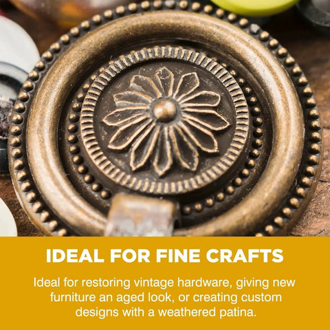 Close-up of antique brass fixture with flower design, ideal for Fast Acting Brass Patina Solution Darkens Brass Copper and Bronze Pieces To A Rich Black Patina Easy To Use 3.5 Oz Antique Finish For Jewelry, Fixtures, And Hardware.