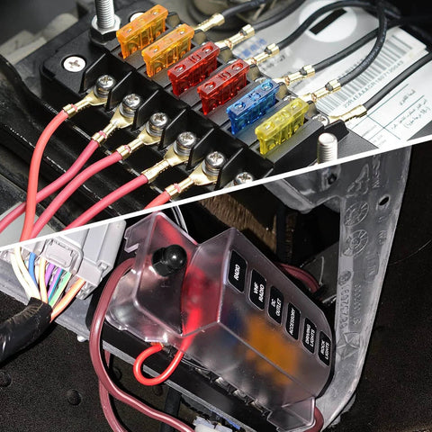 Six Way Fuse Block With Negative Bus And 12V Blade Fuse Holder For Auto Electrical Systems in cars with ATC/ATO fuse box.