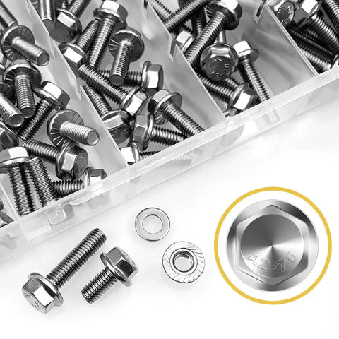 224Pcs M6 Flange Bolt Set With Hex Heads Flange Nuts And Washers 304 Stainless Steel in assorted sizes and lengths
