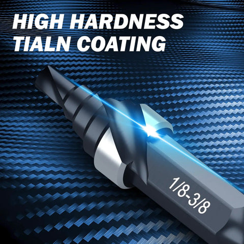 Cobalt Spiral Flute Step Drill Bit M35 HSS Three Eighths Inch Main Size With One Quarter Inch Shank For Metal Wood Plastic Durable