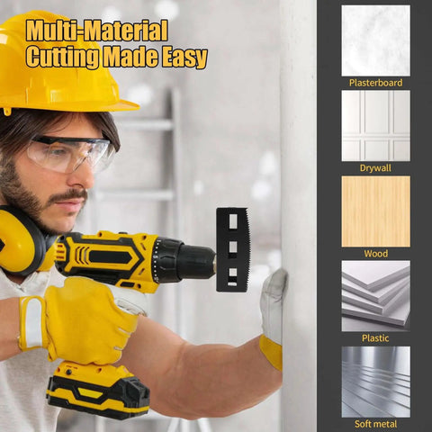 Worker using power drill with Square Slot Cutter For Drywall And Wood Holes Heavy Duty Pro Grade Upgraded in a wall.