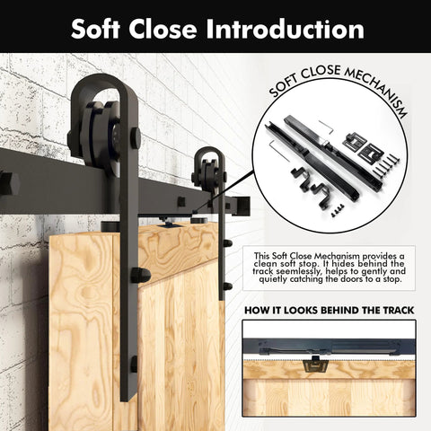 Heavy Duty Black Sliding Barn Door Hardware Kit For 40 Inch By 80 Inch Single Door With 7 Foot Flat Track, Soft Close