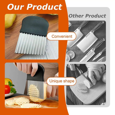 Waffle Fry Cutter And Crinkle Cut Knife Set 2 Pack Stainless Steel Wave Blade Potatoes Slicer For Waffle Fries Mushrooms Cheese Veggies Black And Pink Durable Rust Resistant Kitchen Tool