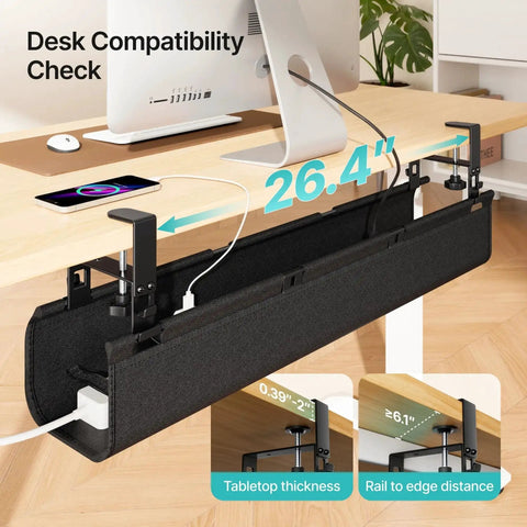 Under Desk Cable Management Tray 31.5 Inches No Drill Clamp Mount Wire Organizer fits desks 0.39–2 inches for office and home