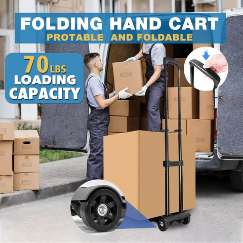 Folding Hand Truck Dolly With Wheels Lightweight Collapsible Cart Portable Luggage Cart For Airport Travel with 70 lb capacity