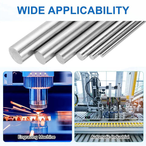 2 Pack 8Mm By 200Mm Steel Linear Motion Rods For CNC And 3D Printers, Smooth Glide Rod Shafts shown with engraving and industrial machine