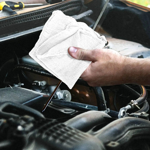 Absorbent Cotton Shop Towels 11x12 50 Pack Reusable Cleaning Rags wiping oil in car engine bay