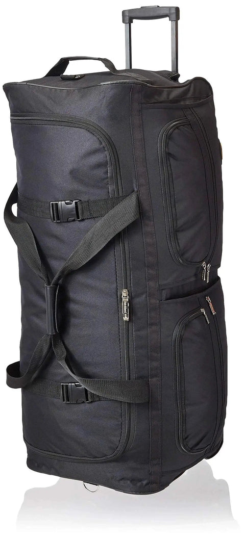 Soft Sided Rolling Duffel Bag 36 Inch Black With Heavy Duty Polyester Construction Inline Skate Wheels Retractable Hideaway Handle