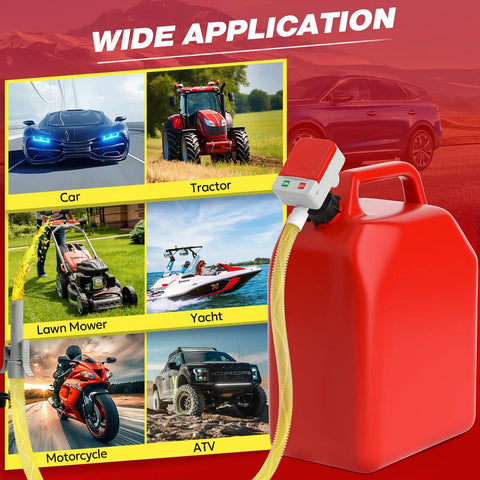Portable Fuel Transfer Pump With Auto Stop, Fast 3.2 GPM, 51 Inch Hose, Battery And USB Powered, Leak Proof, Red Canister