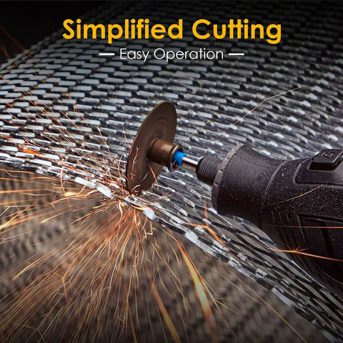44 Piece Rotary Tool Cutting Wheel Set For Plastic And Metal DIY Projects Includes HSS Circular Saw Blades in use on metal
