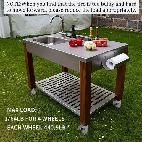 Outdoor prep station with sink on 8 Inch Solid Caster Wheels Set Of 4 With Brakes For Heavy Duty Trolleys And Workbenches Non Slip Swivel Castors 1760 Lb Capacity Industrial Plate Casters 2 Swivel And 2 Fixed Ideal For Garage Shop Carts And Mobile Workbenches Durable PVC