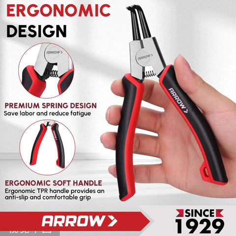 Heavy Duty Snap Ring Pliers Set 4 Piece 7 Inch Circlip Pliers Kit with ergonomic non-slip handle in hand