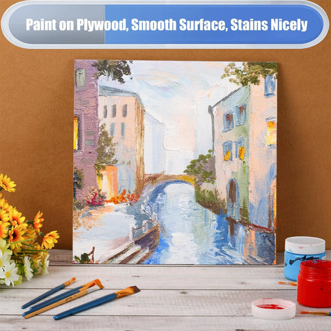 16 Pack Basswood Plywood Sheets 12 X 12 Inches 5 Mm Thick Natural Unfinished Wood For Crafts Painting Model Making Wood Burning And Laser Projects Great For DIYers And Makers displayed with painted artwork and brushes