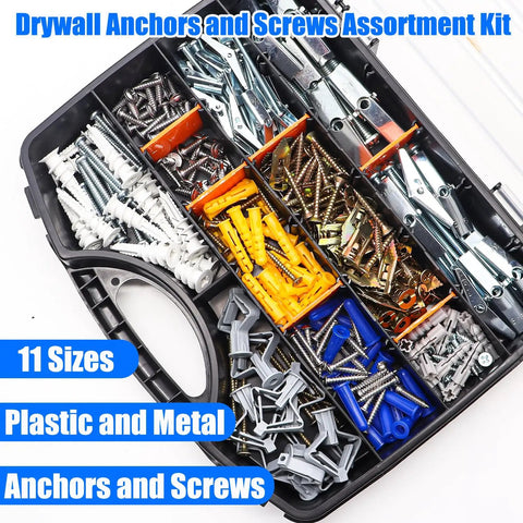 336 Piece Toggle Bolts Heavy Duty Drywall Anchors And Screws Assortment Kit With 11 Sizes Metal And Plastic Wall Anchors Kit in a toolbox