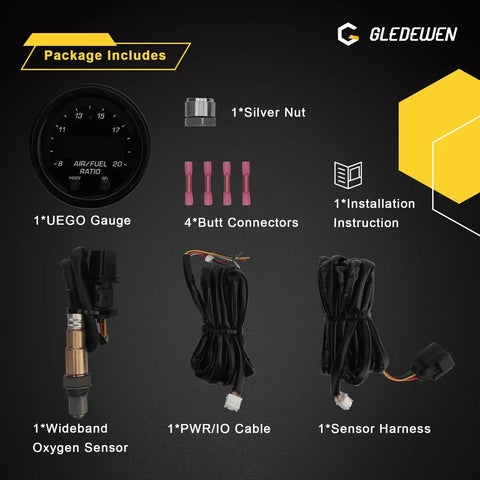 Wideband Air Fuel Ratio Gauge 52mm With LSU 4.9 Sensor AFR Lambda Controller Kit components, including gauge and sensor harness.