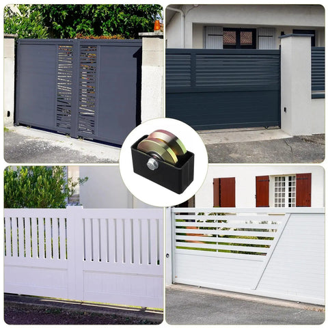 4 Inch Sliding Gate Rollers Wheel 2 Pack With V Groove And Welded Bracket for heavy-duty gates, different installation views