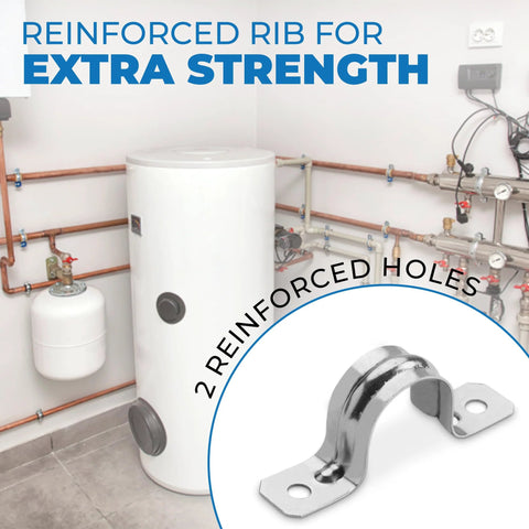OhLectric pipe support strap, zinc-coated 2-inch U bracket with two holes for EMT conduit.