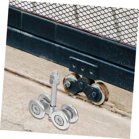 Heavy Duty Sliding Track Roller For Industrial Doors And Gates, Steel Wheel Replacement with Easy Install shown below gate