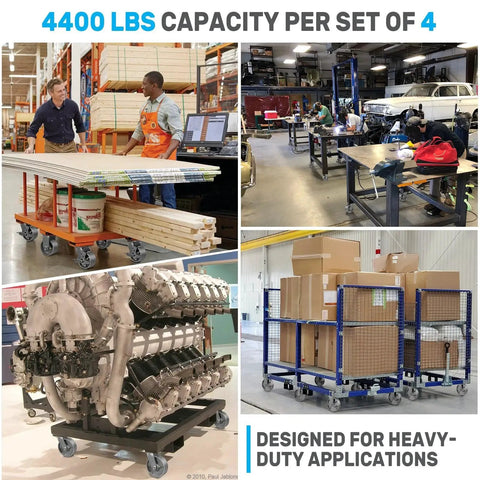 Workshop scenes with Heavy Duty Cast Iron Caster Wheels Set Of Four 5 Inch By 2 Inch Swivel Casters With 4400 Lb Load Capacity.