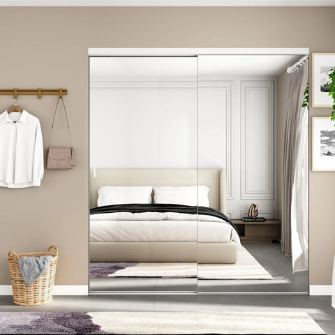 One Sided Full Length Mirror Closet Door 72x80 Inches Sliding Bypass With Steel Frame And Hardware Kit Easy To Install Modern Closet Door Adds Light And Space To Your Room