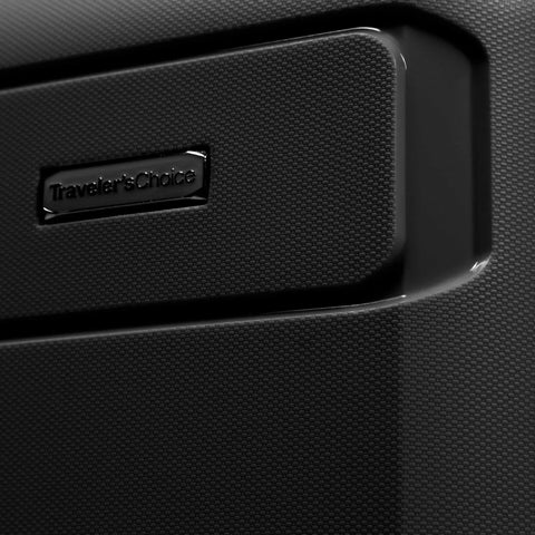 Close-up of black Pagosa Hardside Carry-On Luggage With 2-Inch Expandable Gusset, Indestructible Polypropylene Shell.
