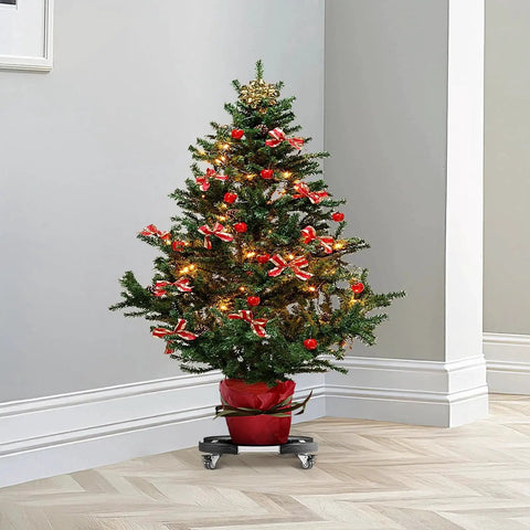 Christmas tree on Heavy Duty Round Trash Can Dolly With 4 Lockable Wheels 440lb Capacity Adjustable 15 To 22.8 Inches Drum Roller Base