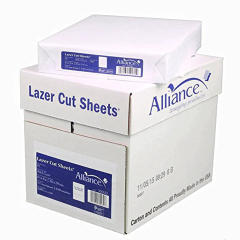 Box and package of Perforated Laser Cut Paper Sheet For Remittance And Forms, 8.5 X 11 Inches, 20 Lb, 92 Bright, Made In USA