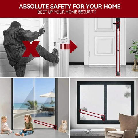 Heavy Duty Door Security Bar Adjustable Jammer For Home Sliding Patio White installed on doors and windows