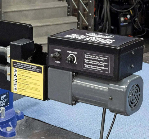 Bead Roller Drive System With 1/6 HP 120V Motor, Variable Speed 0 To 20 RPM, And Foot Pedal Control attached to metal bead roller