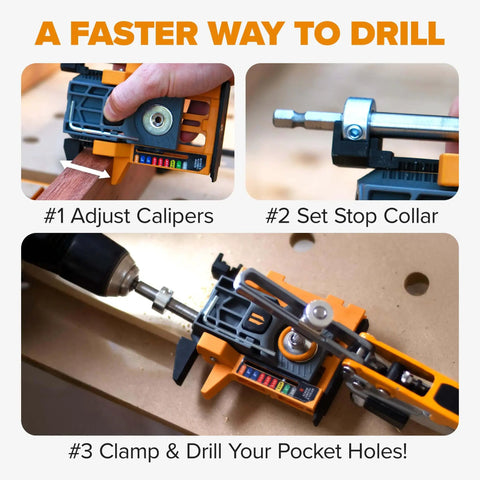 Mini Pocket Hole Jig Kit Auto Adjusting Portable System For Woodworking Pro Grade Self Calibrating Precision With Calipers
